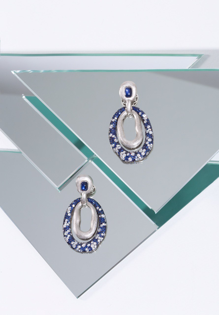 ережки саб-бренду ZARINA CREATIVE з колекції VINTAGE, срібло, фiанiти, штучні сапфіри