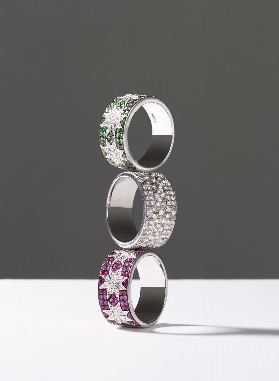 Каблучки саб-бренду ZARINA JEWEL з колекції ZIRKA, золото, діаманти, рубіни та сапфіри