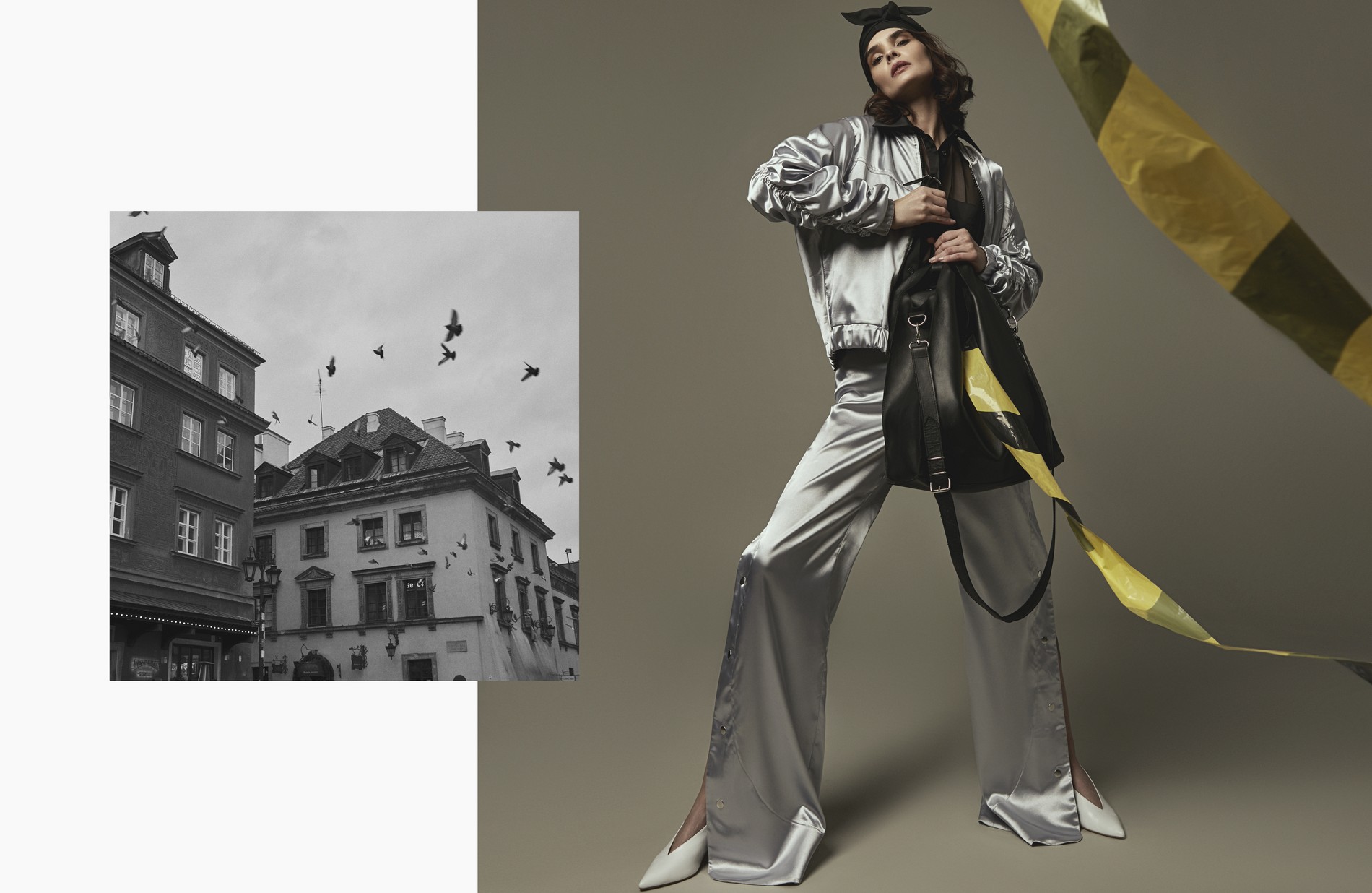 Silver bomber, pants, turban Posch1, black shirt, bag Marta Banaszek, shoes Zara 