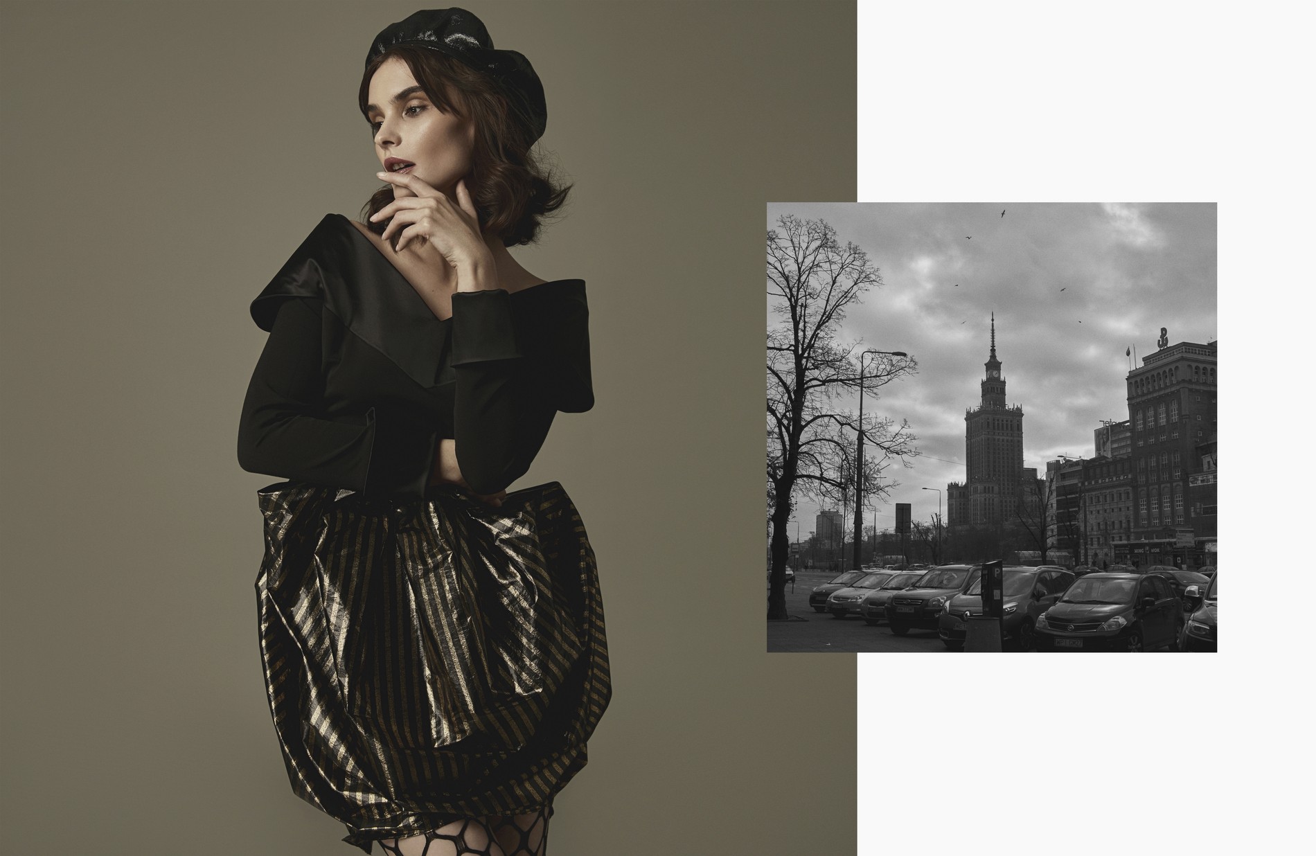 Dress, beret Marta Banaszek, tights Calzedonia 