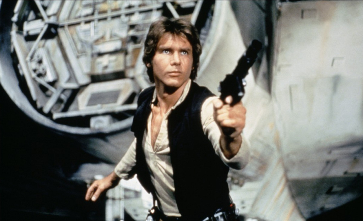 Харрисон Форд в роли Хана Соло в первом фильме киносаги, вышедшем на экраны в 1977 году под названием «Звездные войны, эпизод IV: Новая надежда»