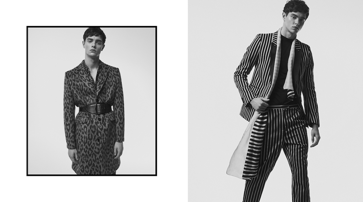 Слева: Coat ZARA; BELT GEORGIA ARMANI; SHirt SAINT LAURENT; Pants HARATYK. Справа: Suit Diesel Black Gold; Scarf MOSCHINO; Shoes GUCINARI; T-shirt Acne STudios.