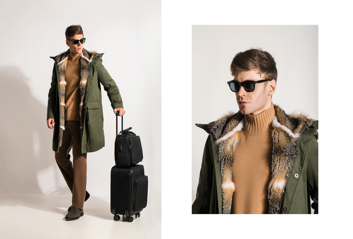 Парка Ermanno Scervino, водолазка Paolo Pecora, брюки Brunello Cucinelli, оксфорды a.testoni, сумки Bottega Veneta, очки Garrett Leight