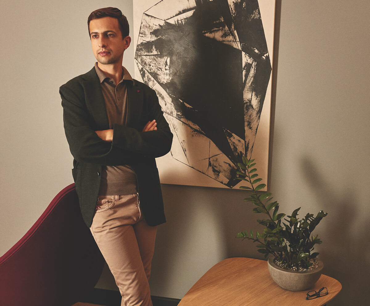 На Любко Дереше: пиджак, поло, брюки, Isaia 