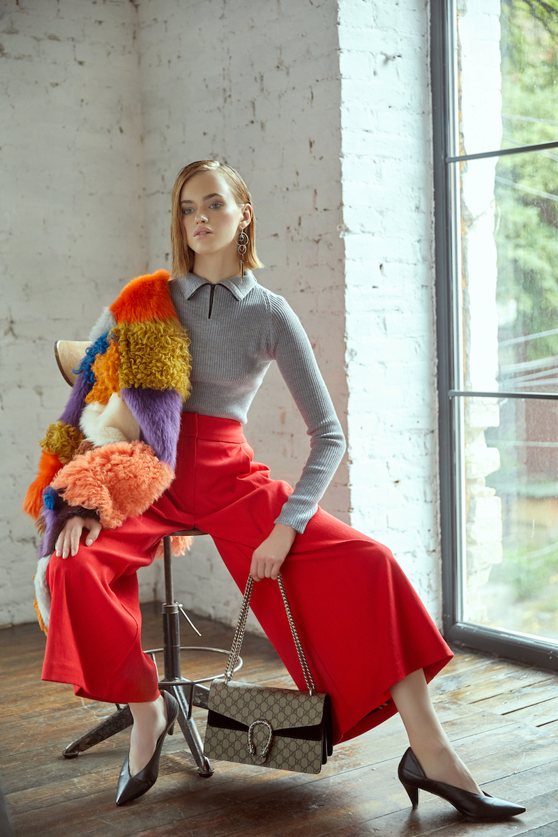 Гольф — Katerina Kvit, кюлоты — Bobkova, сумка — Gucci, шуба — Vlasta Kopylova, туфли-лодочки — Bevza, серьги — Samokish