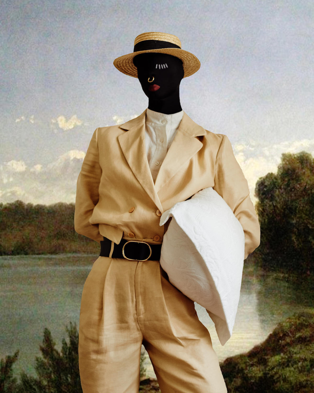 Костюм Equipment, пояс и рубашка — Frame, канотье — винтаж