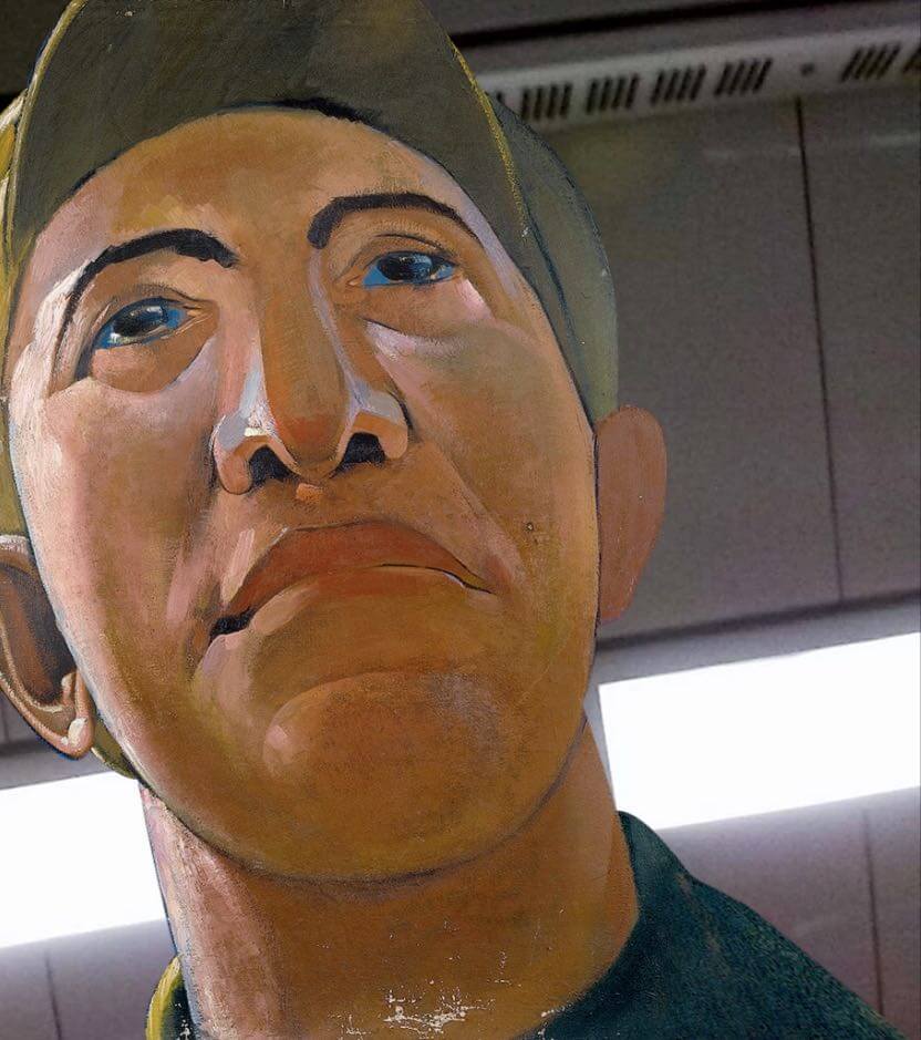 В коллаже использован фрагмент работы Константина Елевы (Голова мужчины, конец 1920-х) 