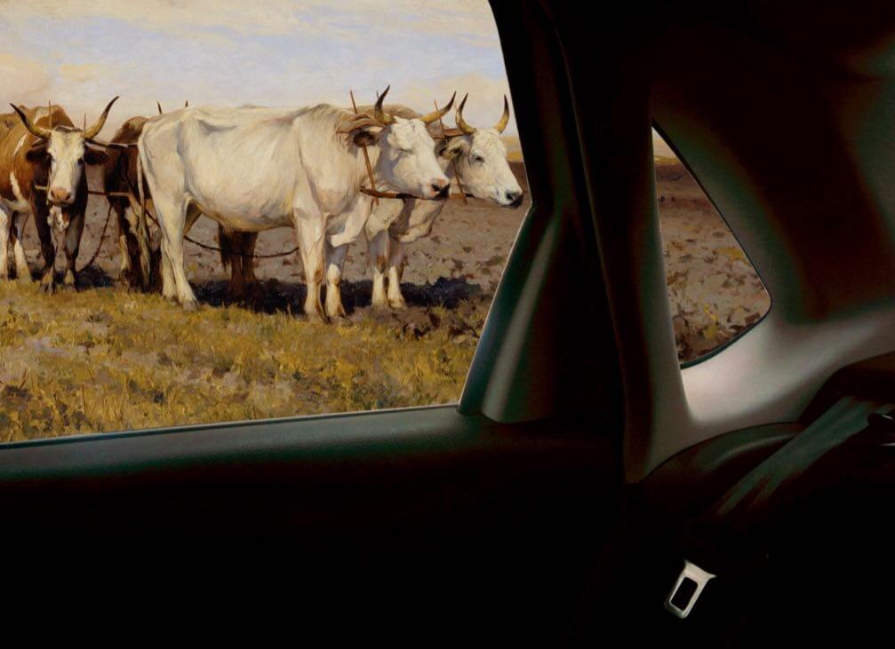 В коллаже использован фрагмент работы Сергея Светославского (Волы на пахоте, 1891)