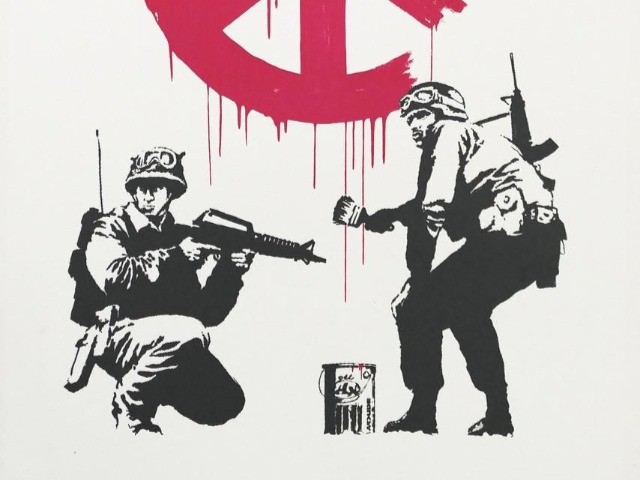 На аукціоні у Лондоні продають унікальну антивоєнну картину Бенксі. Кошти передадуть в "Охматдит"