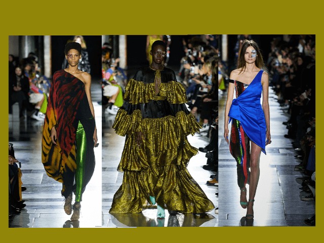 Экзотика 70-х: Платья и костюмы со змеиным принтом на показе Halpern