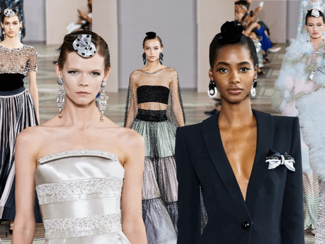 Микрошляпки в форме роз и сетка поверх вечерних платьев на показе Armani Privé 