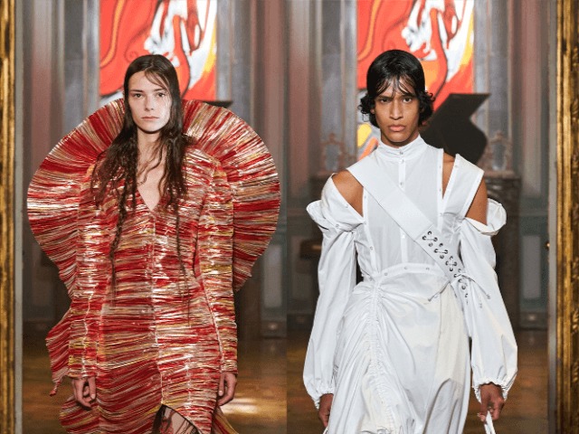 Платья из цветной фольги  и золотые сапоги на дебютном показе Шарля де Вильморена для Rochas